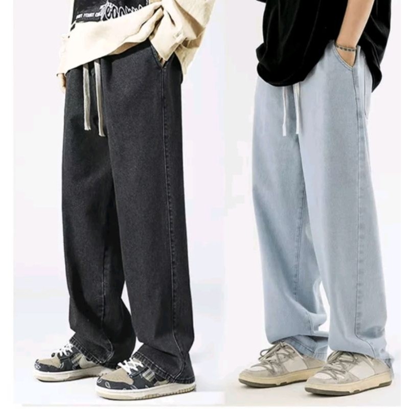 FR65E Celana Jeans Pria Celana Panjang Pria pinggang karet korean style Celana jins pria baggy pants