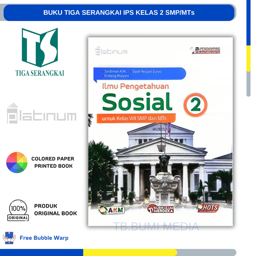 Buku Tiga Serangkai untuk SMP Kelas 8 IPS Kurikulum Merdeka PLATINUM