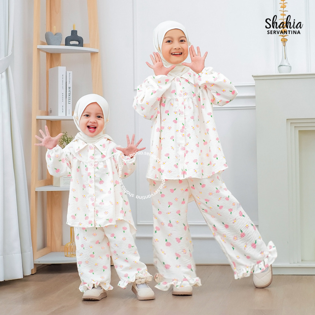 VO42W Shahia Servantina - Windy Oneset katun Setelan Celana Anak Perempuan