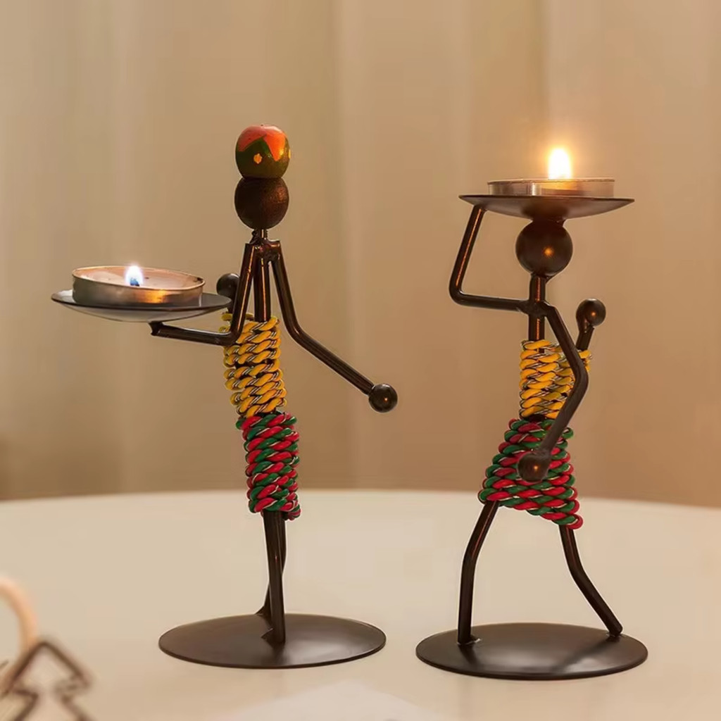 

Vintage Creative Design Abstract Character Sculpture Metal Lantern Iron Tealight Candle Holder for Decorations