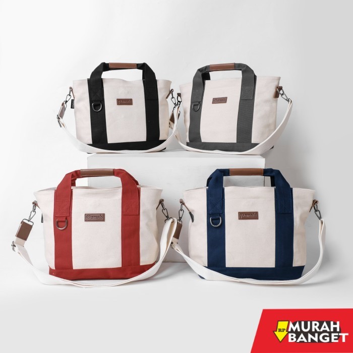 tas selempang wanita simple elegan Pamole - Tas Selempang Wanita Bahan Kanvas Penutup Resleting - Ke