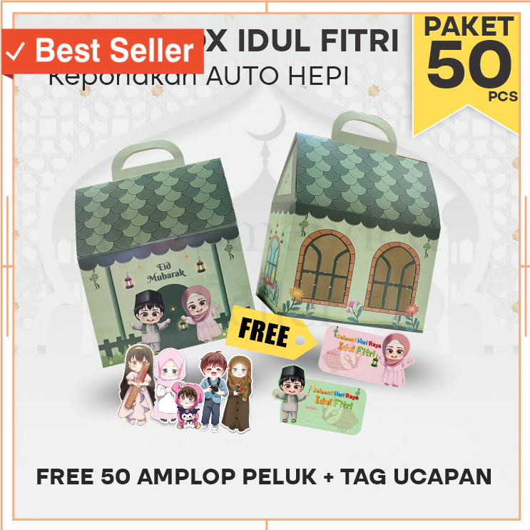 

Hampers unik Romantis Wisuda Anniversary Pacar Pasangan / Gable Box Hampers Lebaran 50pcs/ Motif Rumah Idul Fitri / Parcel Hari Raya Anak Keponakan (Paket 50pcs)