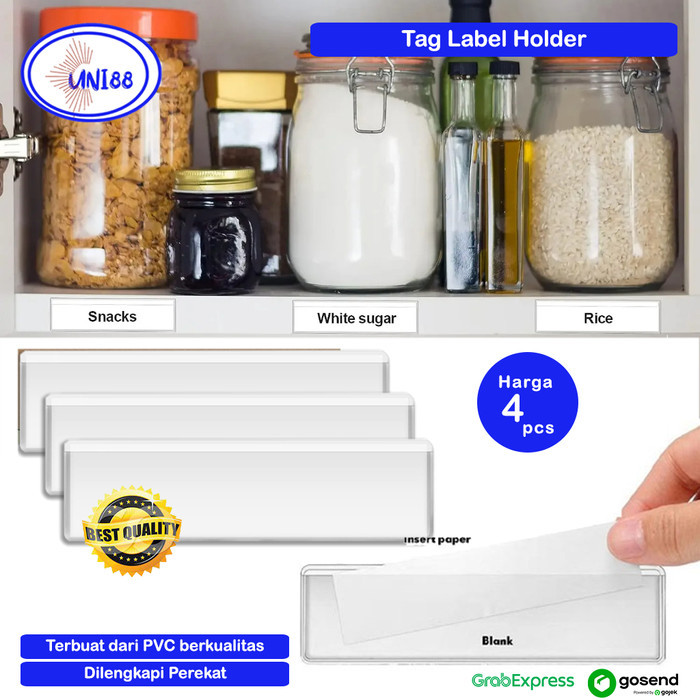 

Mika Label Display Harga Tempel / Price Tag Transparan Isi 4 pcs / Mika Display Promo / Card Holder Name Label Self Adhesive Tag / Label Harga Rak Toko Display Kartu Promo / Gantungan Promosi Rak Gudang Dapur Mini Market Serbaguna