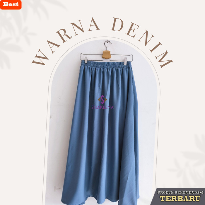 rok wanita kekinian Rok panjang wanita muslimah Polos Rok kerja ootd remaja - Denim