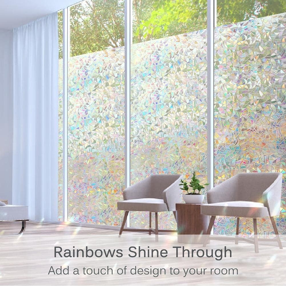

3D Stained Glass Window Film Anti Look Vinyl Rainbow Privacy Stickers Adhesive Static Cling forShower Windows Frosted Decoration