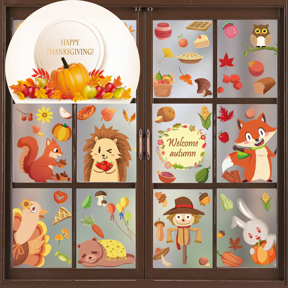 

Autumn Thanksgiving Theme Creative Home Decoration Stickers Window Glass Door Window Static Electricity Stickers