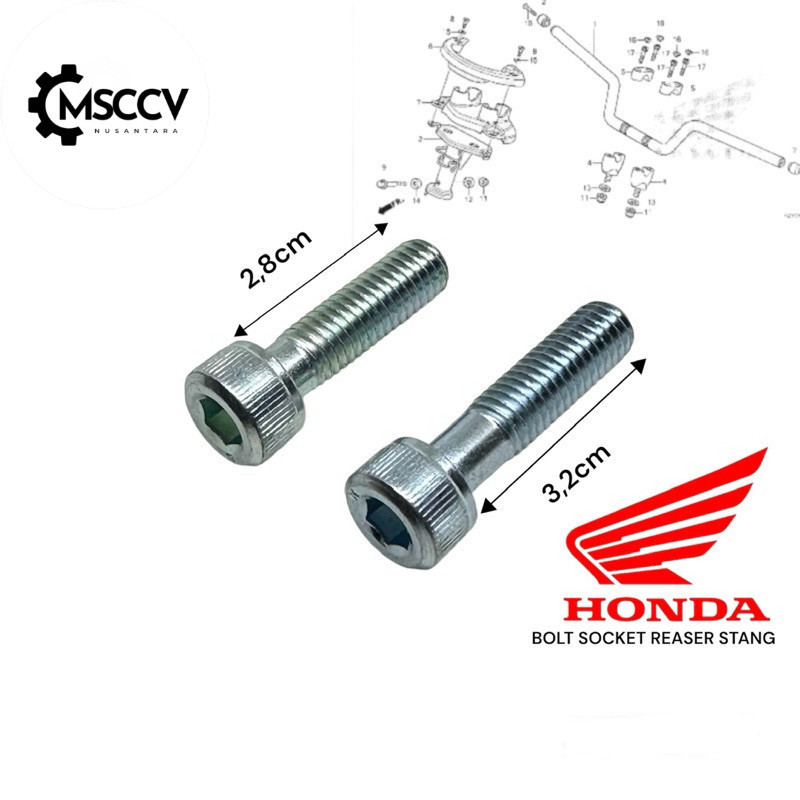 BOLT SOCKET M8X32 M8X28 BAUD 12 L PANJANG 2,8cm 3,2cm ORIGINAL AHM BAUT STANG STEP FORK DLL