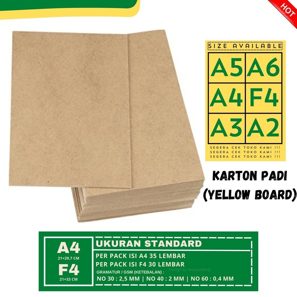 KARTON PADI/YELLOW BOARD/KERTAS HARD COVER A4&F4 TIPIS PERPACK ISI 30&35 LEMBAR