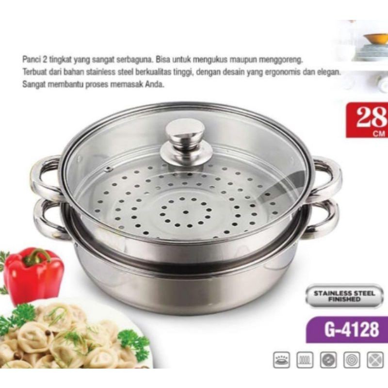 panci kukus 2 susun panci steamer susun panci kukus susun tutup kaca dandang steamer 2 susun 28cm