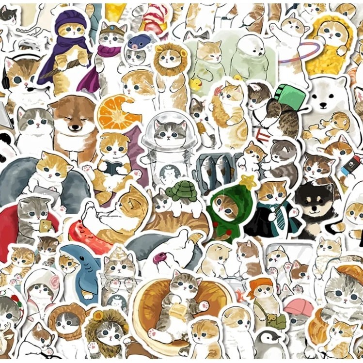 

64/117pcs Cute Cat Stickers Vinyl Waterproof Stickers for Laptop,Guitar,Luggage,Phone, Gift for Kids Teen Birthday Party