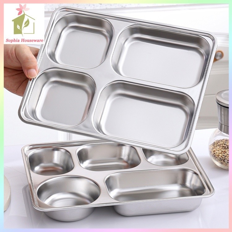 Piring Makan Catering 3/4/5 Sekat Stainless Steel Tempat Makan Lunch Box / Bentuk Persegi Food Tray