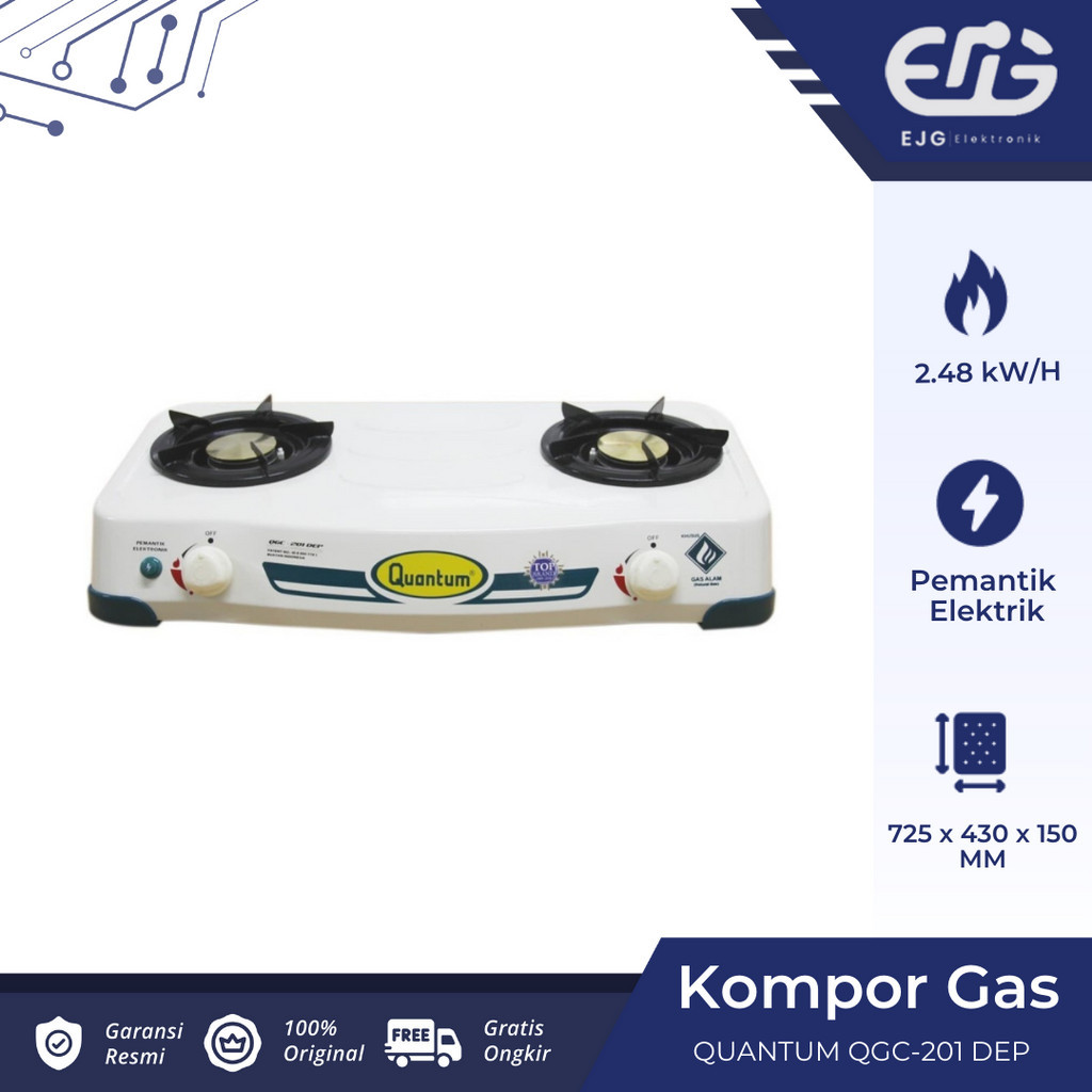 Kompor Gas Quantum 2 Tungku QGC 201 DEP QGC-201DEP Pematik Elektrik