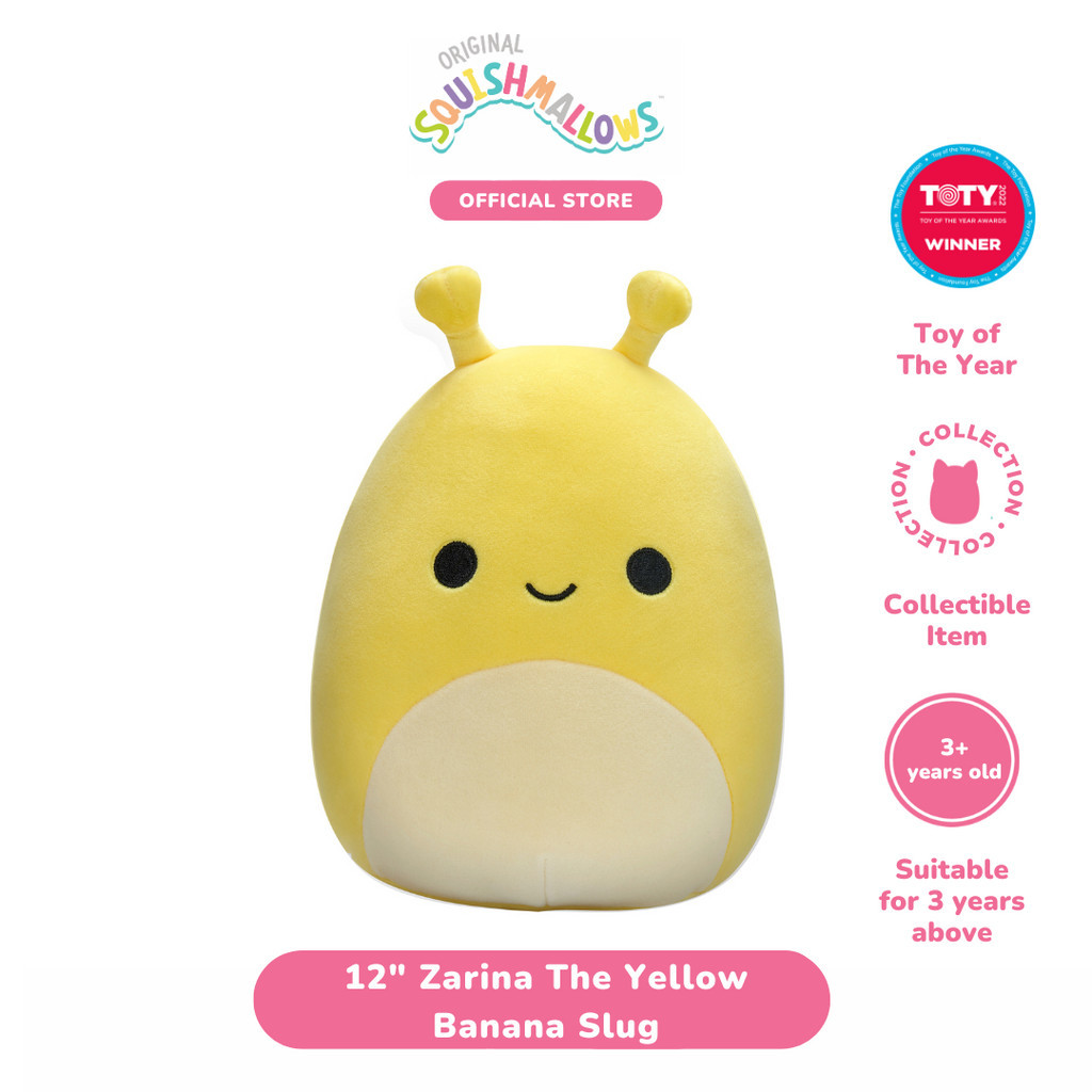 Free Gift - Squishmallows Zarina The Yellow Banana Slug 12 Inch - Boneka Siput Plush Toys