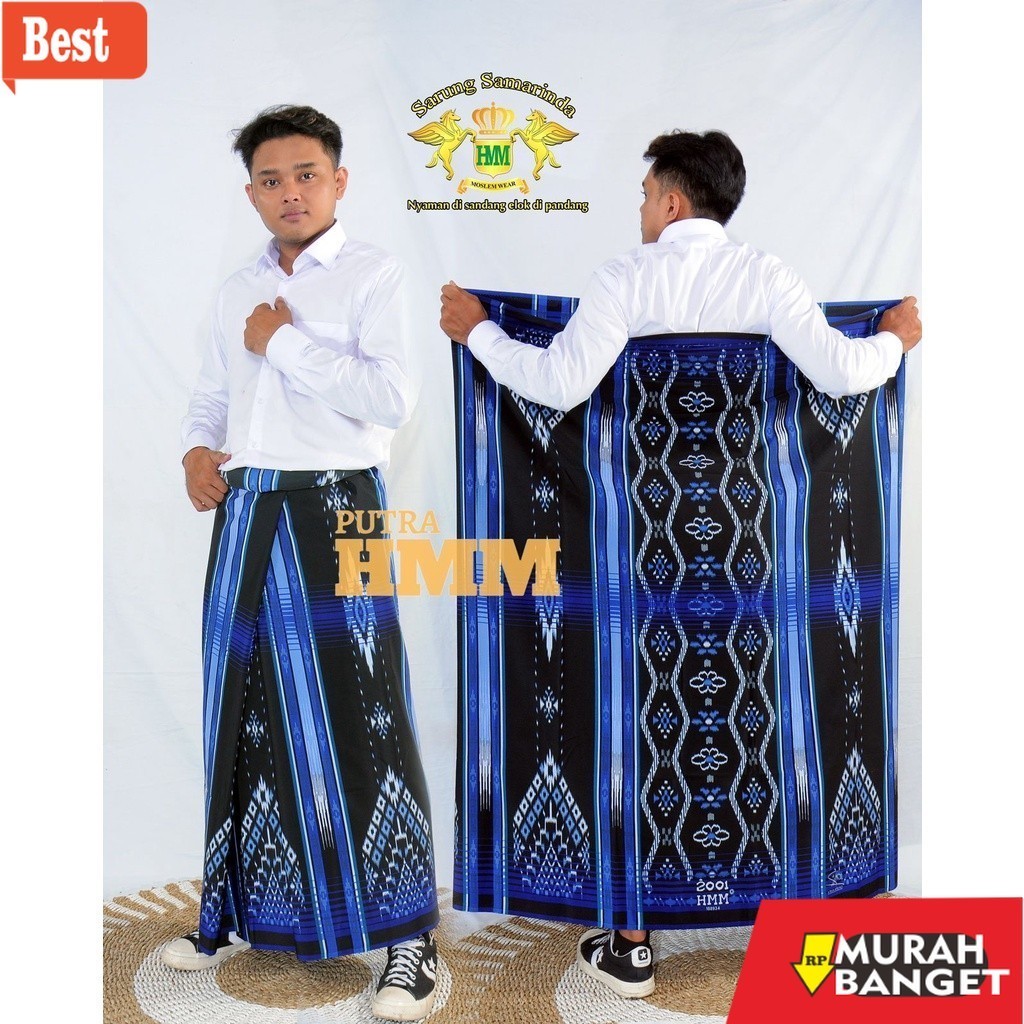 Sarung idaman- HMM sarung Samarinda hmm biru & navy motif terbaru sarung santri pria dewasa