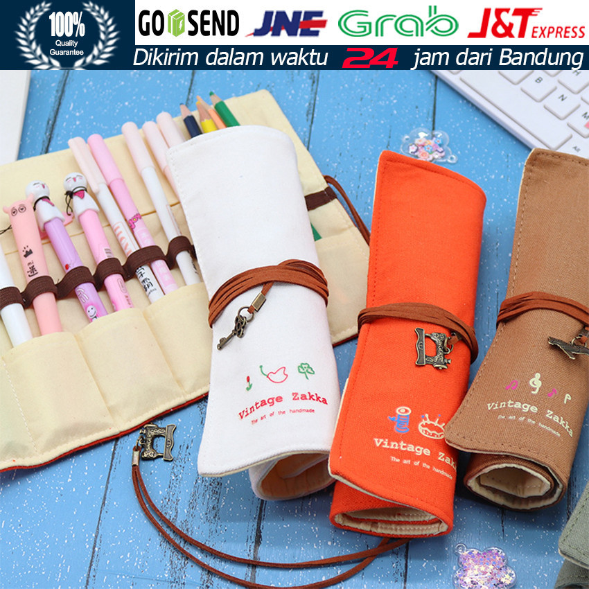 

Kotak Pensil Gulung Bahan Katun Dan Linen / Pencil Wrap / Tempat Pensil Gulung / Roll Up Art Bag