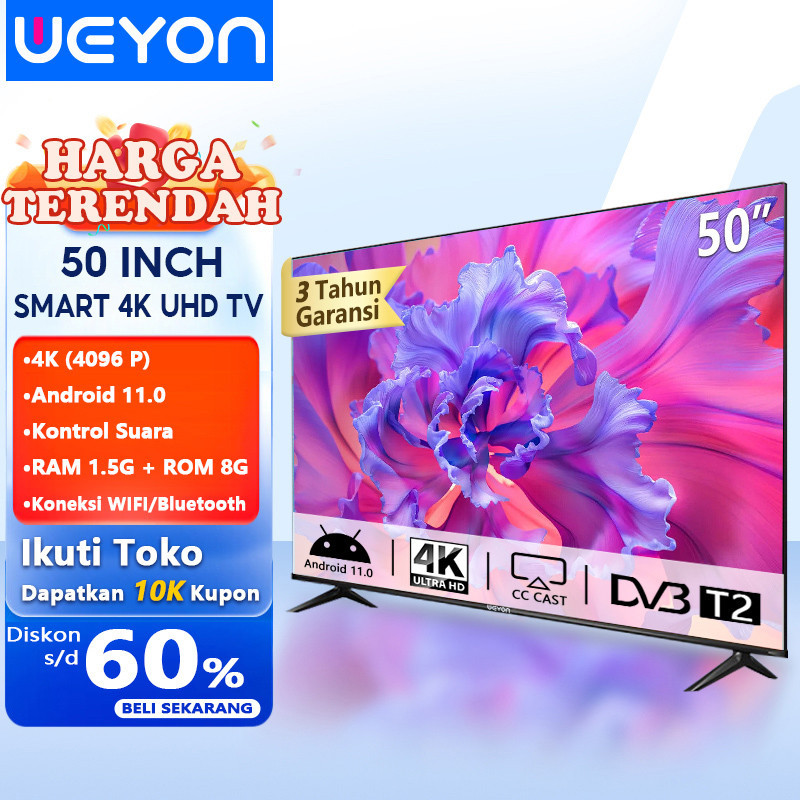 FROMO_SALE_SPESIAL Weyon Sakura TV Android 55 inch/50 inch/65 inch TV Smart TV LED 4K UHD/Android 11/Bluetooth/Voice Control/Dolby Audio