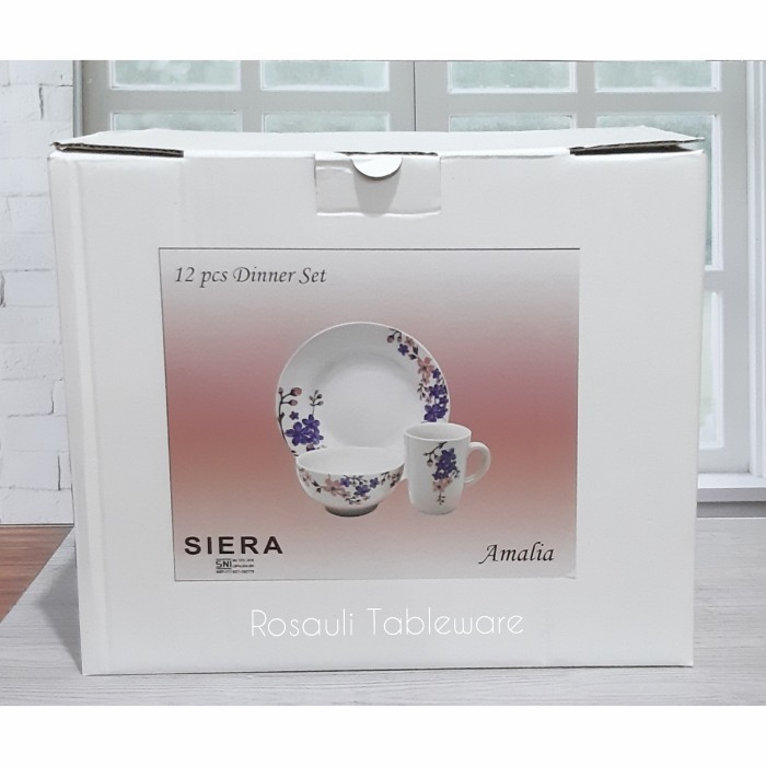 Piring Set Keramik | Dinner Set | Motif Amalia - Isi: 12 pcs