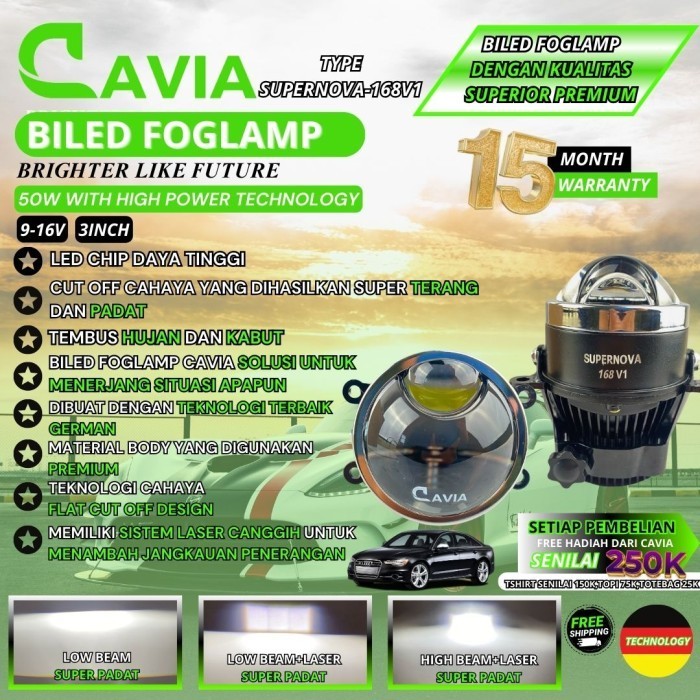 CAVIA-SUPERIOR PREMIUM LAMPU BILED LED FOGLAMP PROJECTOR AUDI A4 SUPER TERANG