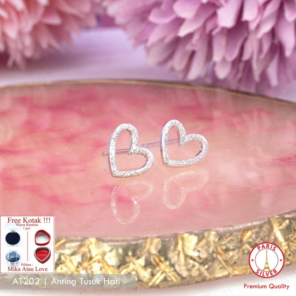 Anting Tusuk Wanita Perak Asli Model Hati Love Silver 925 Lapis Emas Putih Giwang Subang