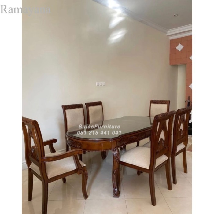 

set meja makan 6 kursi ukir kayu jati Murah