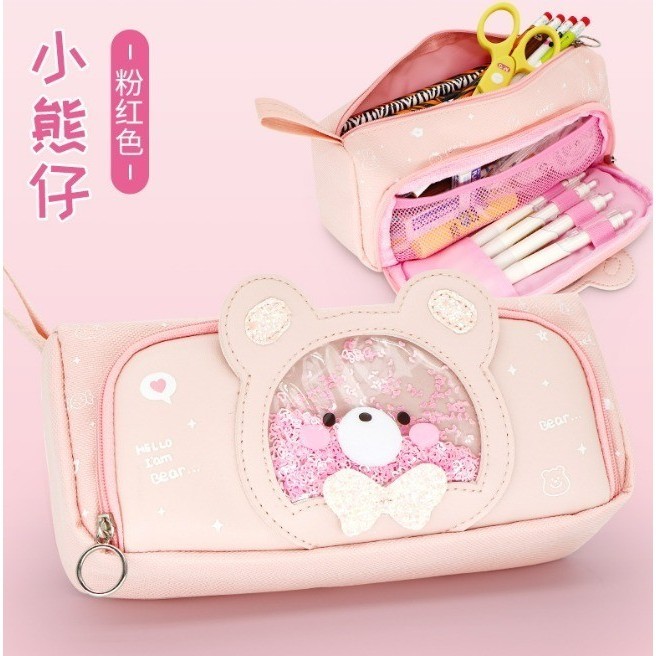 

Andma kotak tempat pensil anak beruang pink glitter lucu