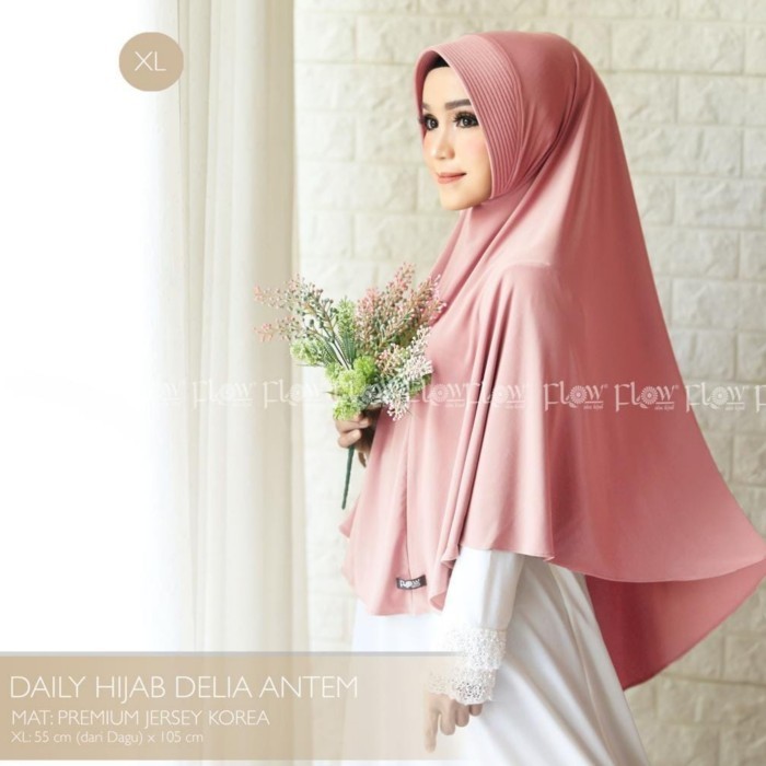 Bergo Delia XL soft pad antem ori Flow Hijab - khimar bergo  - Abu Tua