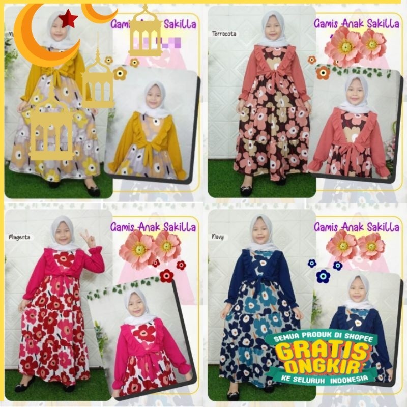 Gamis Anak Sakilla rompi menyatu/nude yellow kuning mustard