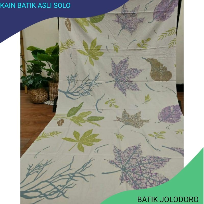 TERLARIS KAIN BATIK LAWEYAN SOLO DAUN ECOPRINT CREAM KODE 145