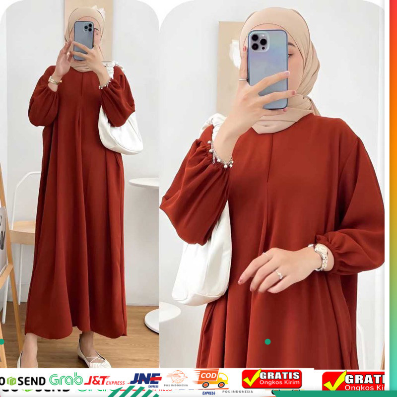 Calisha Dress Dres Crinkle Airflow Premium Terlaris LD 120 PB 130 Baju gamis abaya Midi dres midi dr