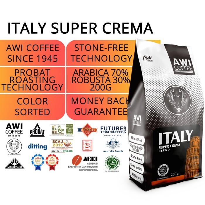 

[Best Seller Coffee] Awi Coffee Italy Super Crema Blend For Cafe 200gr Biji/Bubuk - BIJI