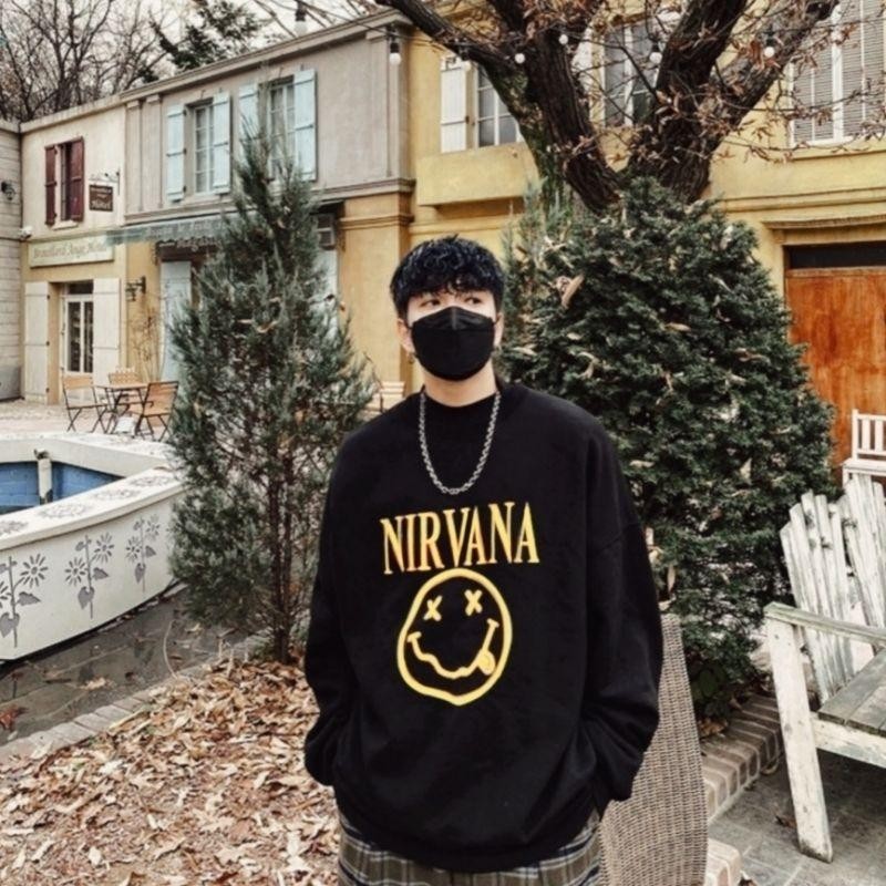 Sweater Korean NIRVANA SMILE Big Size (S - 6XL) Crewneck Unisex SMILE Studio Switer Oblong Jumbo Pri