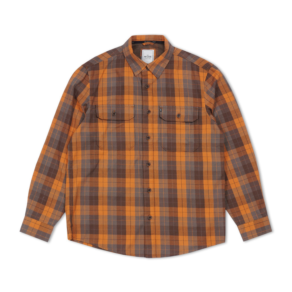MGEE Kemeja Lengan Panjang Kotak Kotak Pria Outdoor Shirt M.GEE Original Camper C026 Orange