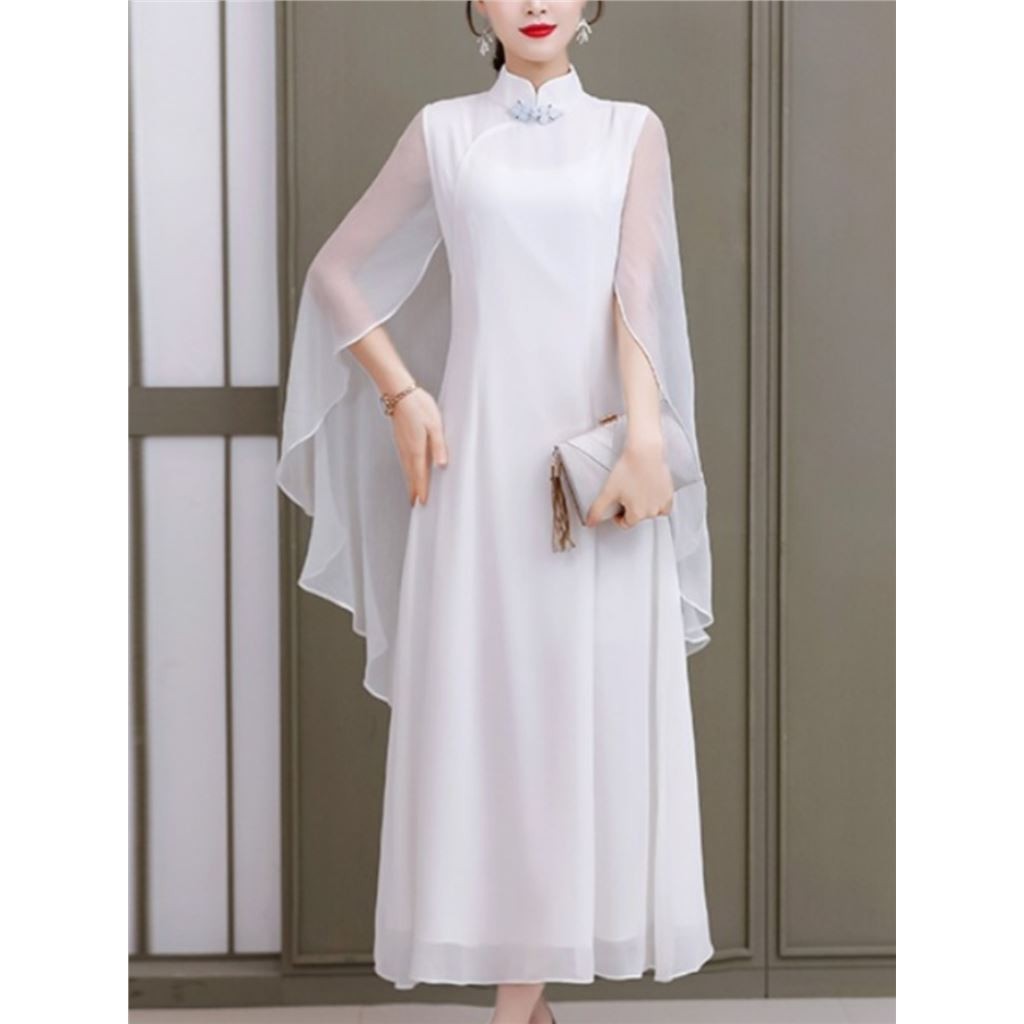 Women's improved white shawl Hanfu dress