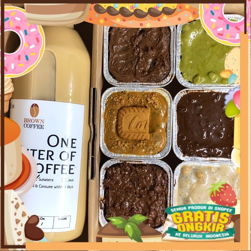 

Hampers Paket Fudgy Brownies Cup & Kopi Latte 1 Liter/ King J Snack