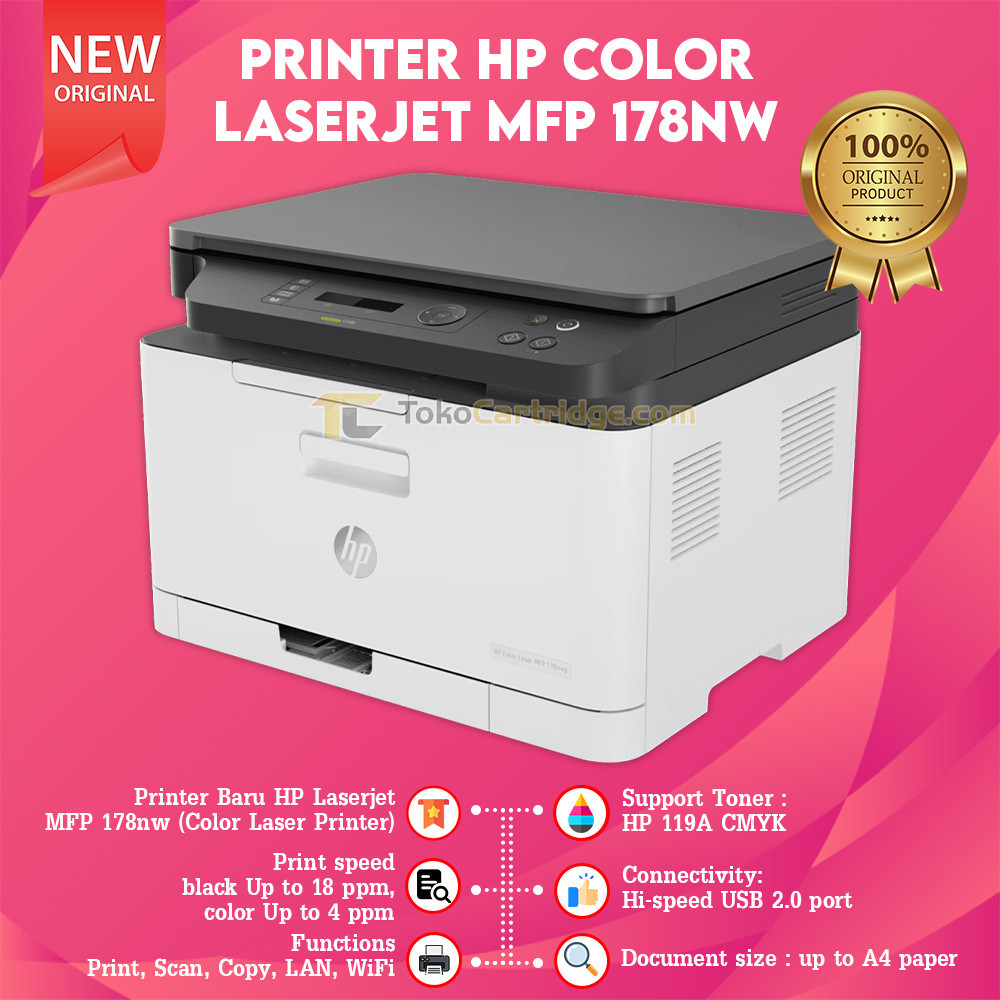 Printer Color LaserJet MFP 178nw Print, Scan, Copy, LAN, WiFi Color Printer