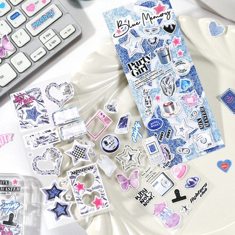 

COD Stiker Seri Denim Gaya Retro Stiker Kolase Kreatif Dekorasi DIY Buku Besar Tangan Anak-anak