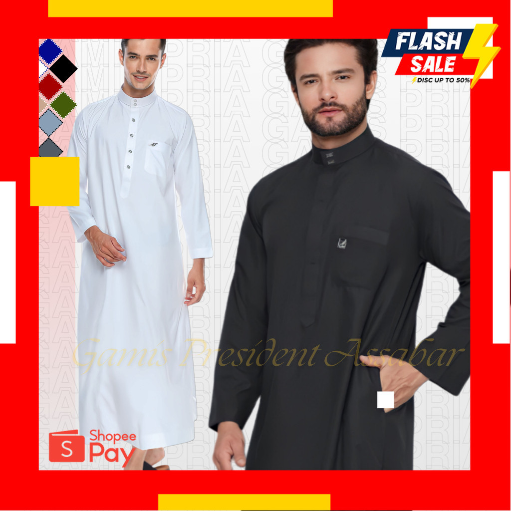 LEBARAN SALE 4.4 |  ID 01 - Jubah Putih Pria Polos Gamis Laki Laki Lengan Panjang Warna Cocok Buat R