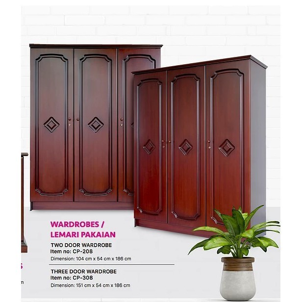 

PROMO SPESIAL Wardrobe / Lemari Pakaian 2 & 3 Pintu ZETTA Tipe 08 Motif Kayu