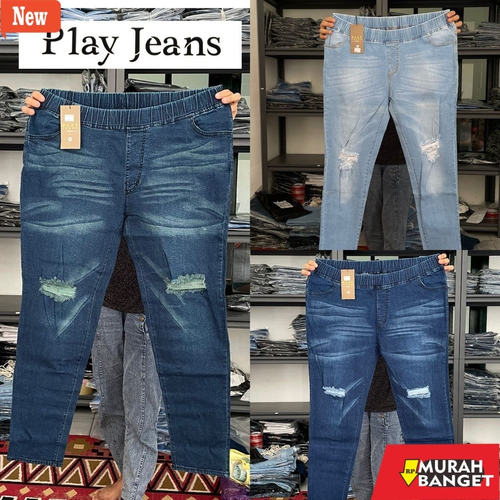 Celana panjang denim wanita- playjeans Celana Wanita Jumbo Sobek Celana Wanita Bigsize Ripped Celana