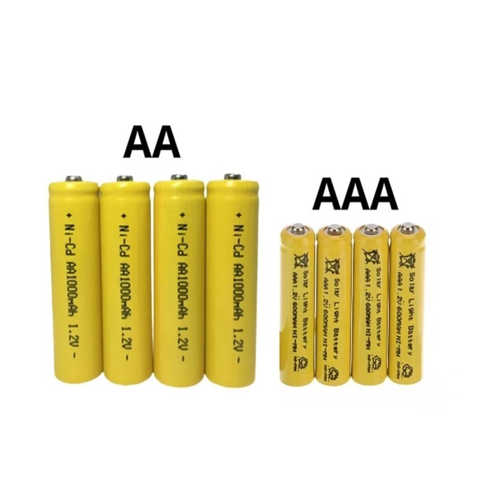 Baterai Batre Cas Batrei Charger Recharge AA 1000mAh 1000 mAh dan AAA 600mAh 600 mAh Bisa Isi Ulang Ni cd Rechargeable Battery A2 dan A3 High Quality NI-CD Batteries 1.2v Kuning