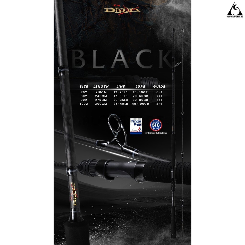 AlfaSport.Id Joran Pancing Blood-X Black 210240270300 Mancing Casting Shore Jigging,Packing Pipa PVC