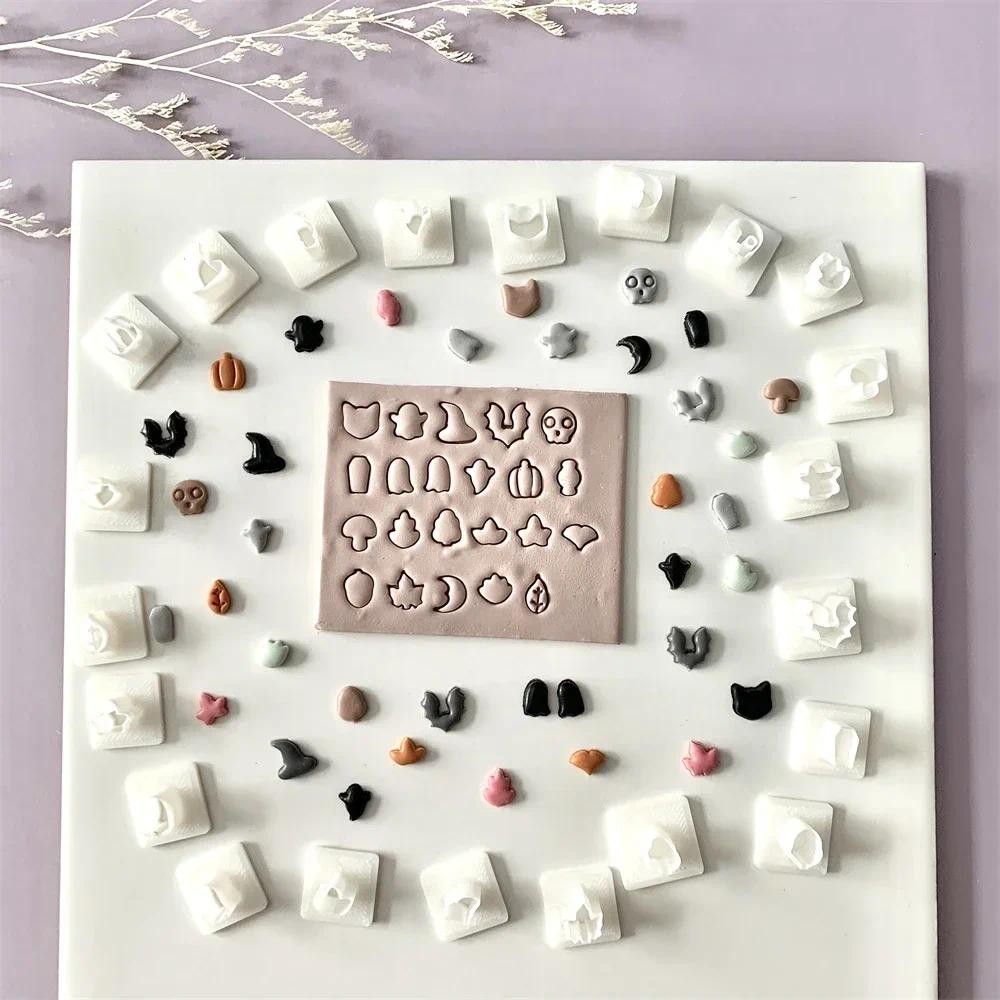 

22 Pcs set Autumn Halloween Series Mini Clay Cutters Leaf Ghost Pumpkin Bet Shaped Clay Molds for DIY Earrings Pendant Making