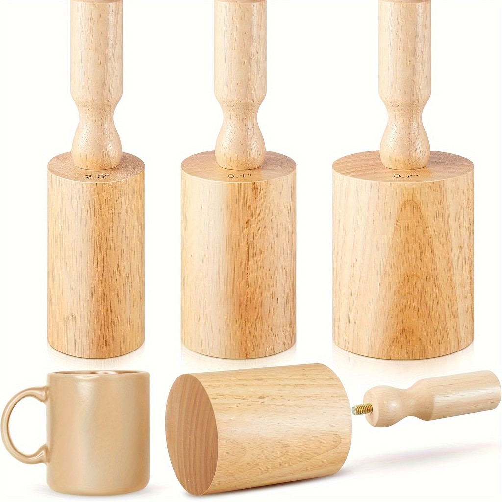 

3 Pcs Cup Pottery Molds 2.5'', 3.1'', 3.7'' Plaster Molds Mug Vase Tools with Handle Pottery Wood Slump Press Mold for Cup Mug