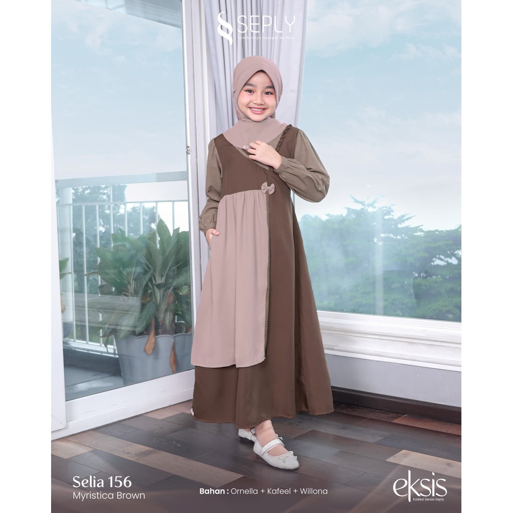 Seply Selia 156 Gamis Anak Perempuan Set Hijab Sarimbit Eksis 268 Myristica Brown Eksis 269 Green