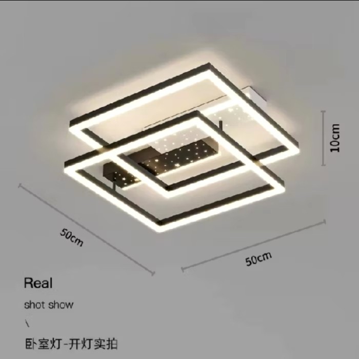 Lampu gantung plafon minimalis Led Black modern 3 warna Hias ruang tamu - KOTAK 50CM