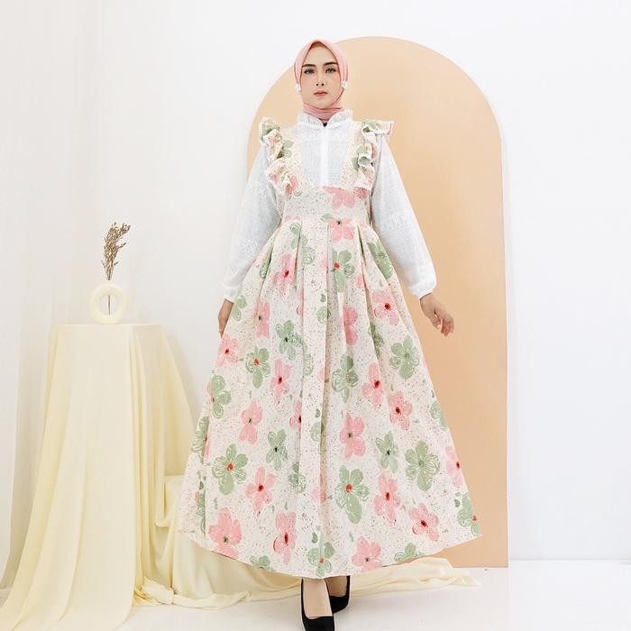 [RAMADHAN PROMO] Dress Gamis  Renda Baju Wanita Motif Bunga Bunga Muslim - Bunga sage