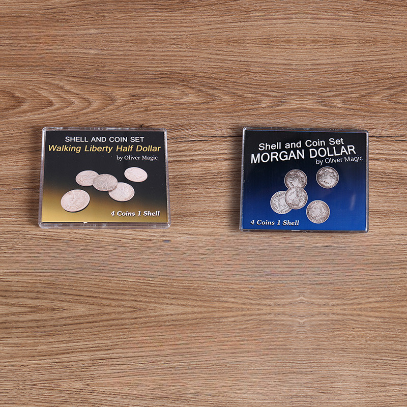 Walking Liberty Half Dollar Shell and Coin Set/Morgan Dollar Shell and Coin Set (4 Coins 1 Shell) By