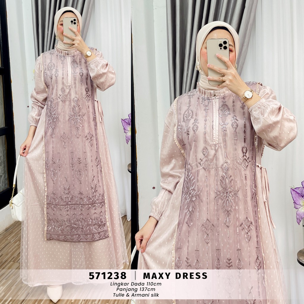 EXTU HERITAGE - Shenina Maxy Dress Kombinasi Tile Elegan, Busui Friendly, Best Seller - 571238