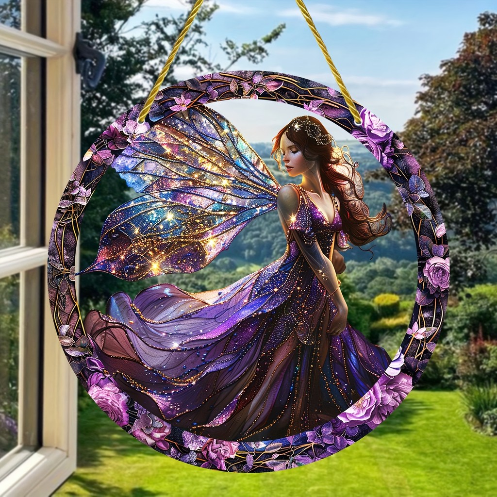 

Boho Acrylic Decorative Sign-Wall Hanging Elven Sun Catche-Multipurpose Stained Glass Window Style Plaque with Fairy,Home