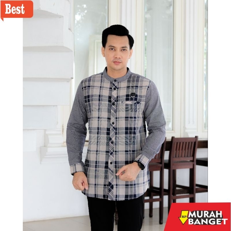 Baju muslim lengan panjang- Baju Koko Dewasa Lengan Panjang Motif Kotak by Ilnaaf